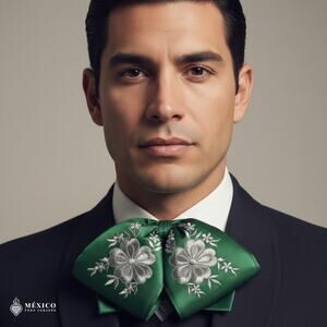 Mexican Embroidered Charro Moño – Traditional Satin Mariachi Bow Tie